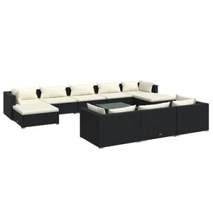 vidaXL Salon de jardin 11 Pièces avec coussins Noir Résine tressée