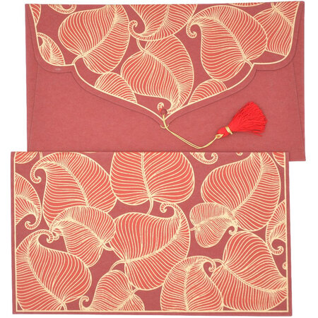 PAPERTREE NATURE Lot de 5 Enveloppes cadeau 19X10 cm Rouge/Or