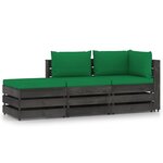 vidaXL Salon de jardin 3 Pièces avec coussins Bois imprégné de gris