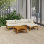 vidaXL Salon de jardin 5 Pièces avec coussin crème Bois d'acacia solide