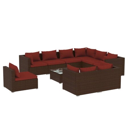 vidaXL Salon de jardin 10 Pièces avec coussins Résine tressée Marron