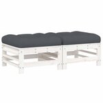 vidaXL Repose-pieds de jardin coussins 2 Pièces blanc bois de pin massif