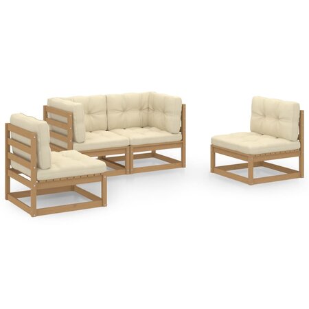 vidaXL Salon de jardin 4 Pièces avec coussins Bois de pin massif