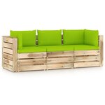 vidaXL Canapé de jardin 3 places avec coussins bois imprégné de vert