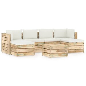 vidaXL Salon de jardin 7 Pièces avec coussins vert bois imprégné