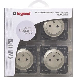 LEGRAND Celiane Lot 4 prises de courant avec terre affleurantes a encastrer composable titane
