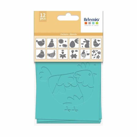Set 12 pochoirs 9 x 9 cm - Poules