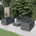 vidaXL Salon de jardin 7 Pièces avec coussins Résine tressée Gris