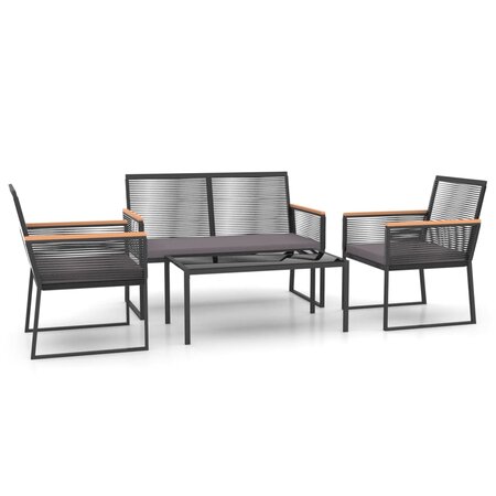 vidaXL Salon de jardin 4 Pièces avec coussins Noir Acier