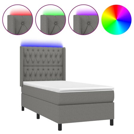 vidaXL Sommier tapissier et matelas et LED Gris foncé 100x200 cm Tissu