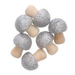6 champignons en bois pailletés argent