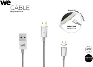 Câble USB We vers micro USB avec embout magnétique (Rose)