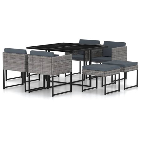 vidaXL Salon de jardin 9 Pièces avec coussins Résine tressée Gris