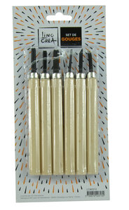 Gouges manche en bois pour linogravure 6 pièces