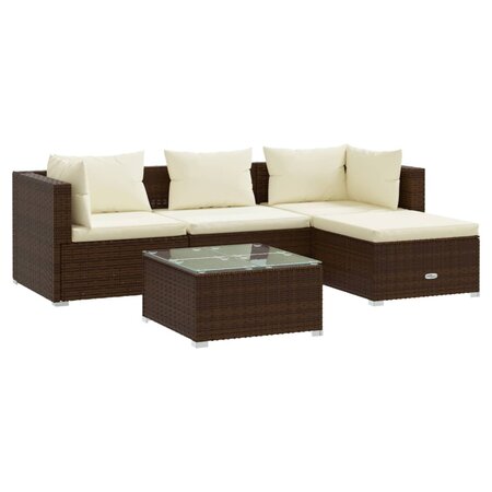 vidaXL Salon de jardin 5 Pièces avec coussins Résine tressée Marron