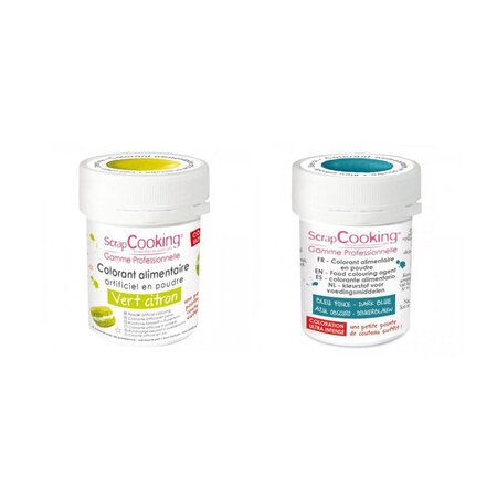 2 colorants alimentaires en poudre - bleu foncé-vert citron