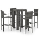 vidaXL Jeu de bar de jardin 5 Pièces avec accoudoirs Résine tressée Gris