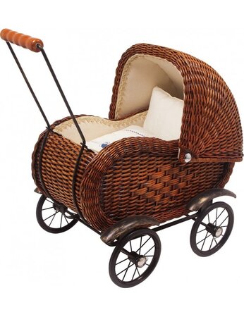 Landau de poupée en osier rétro > 51 x 32 x 52 cm