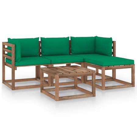 vidaXL Salon de jardin 5 Pièces avec coussins vert