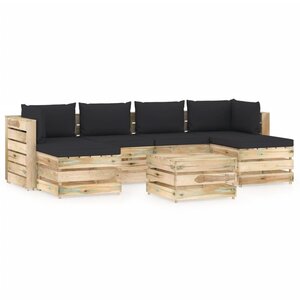 vidaXL Salon de jardin 7 Pièces avec coussins Bois imprégné de vert