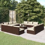 vidaXL Salon de jardin 13 Pièces avec coussins Résine tressée Marron
