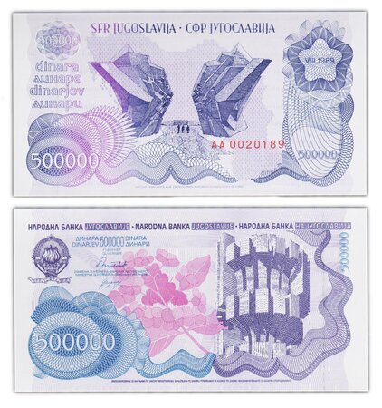 Billet de collection 500000 dinara 1989 yougoslavie - neuf - p98