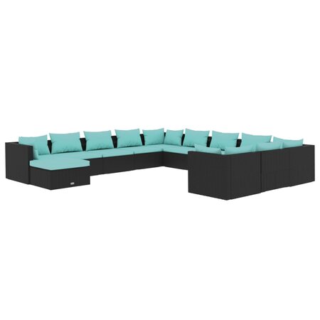 vidaXL Salon de jardin 12 Pièces avec coussins Résine tressée Noir