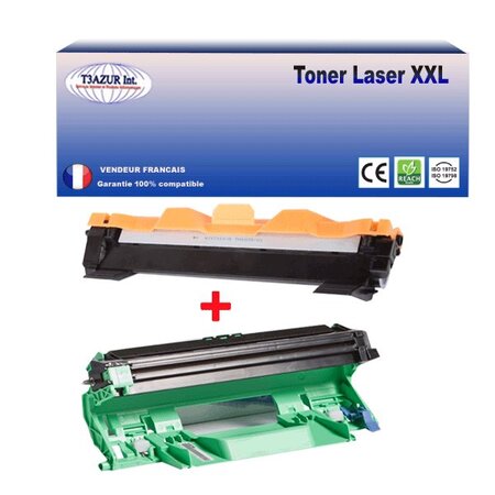 Kit tambour+toner compatible avec brother tn1050  dr1050 pour brother hl1110  hl1112  hl1210w  hl1212w - t3azur