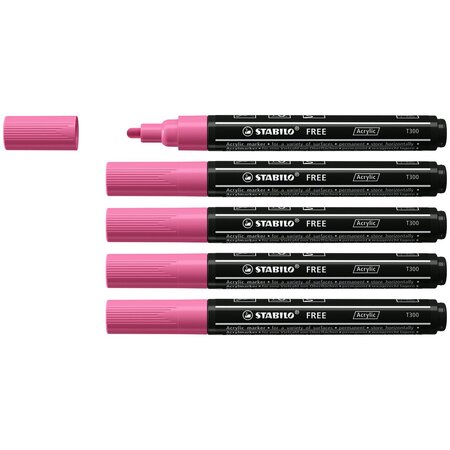 Marqueur pointe moyenne FREE acrylic T300 rose x 5 STABILO