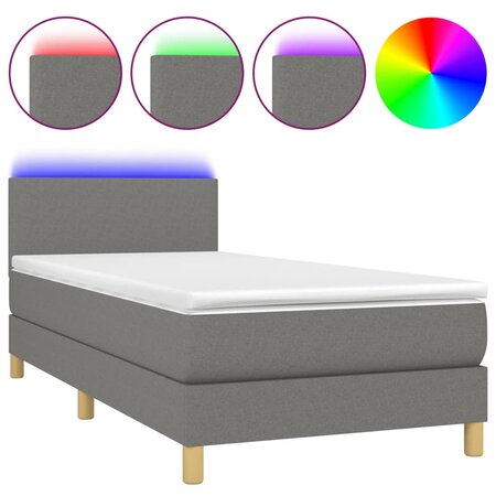 vidaXL Sommier tapissier et matelas et LED Gris foncé 100x200 cm Tissu