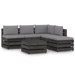 vidaXL Salon de jardin 6 Pièces avec coussins Bois imprégné de gris