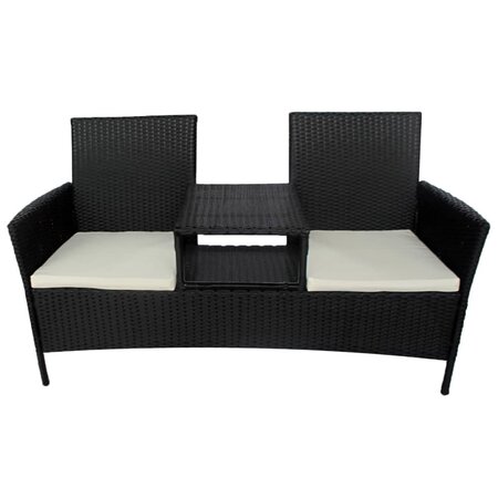 vidaXL Canapé de jardin à 2 places et table à thé Résine tressée Noir