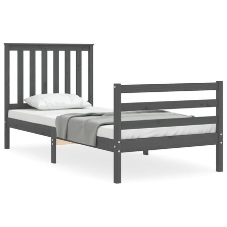 vidaXL Cadre de lit avec tête de lit gris 90x200 cm bois massif