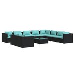 vidaXL Salon de jardin 11 Pièces avec coussins noir résine tressée