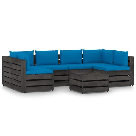 vidaXL Salon de jardin 7 Pièces avec coussins Bois imprégné de gris