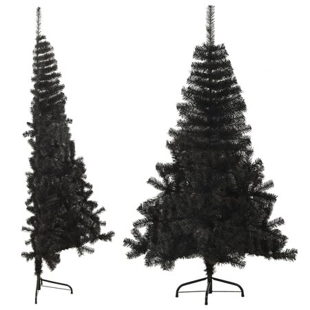 vidaXL Demi sapin de Noël artificiel avec support Noir 180 cm PVC