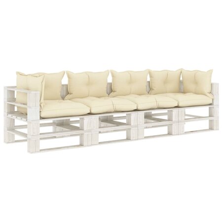 vidaXL Canapé palette à 4 places de jardin avec coussins crème Bois