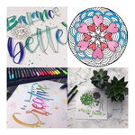 5 stylos-pinceaux 1 pointe de calligraphie et pointe pinceau - couleurs intenses