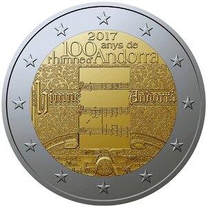 Pièce de monnaie 2 euro commémorative andorre 2017 bu – hymne national
