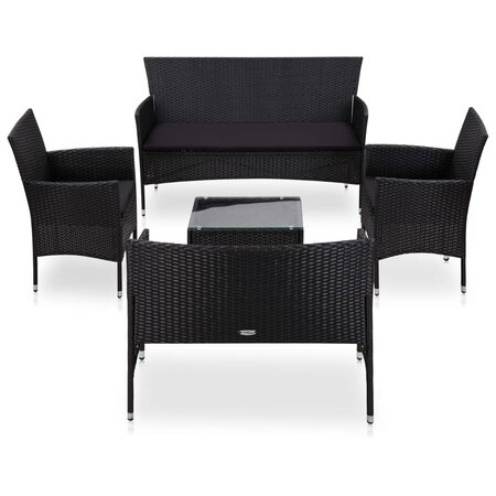 vidaXL Salon de jardin 5 Pièces avec coussins Résine tressée Noir