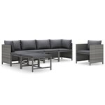 vidaXL Salon de jardin 7 Pièces avec coussins Résine tressée Gris