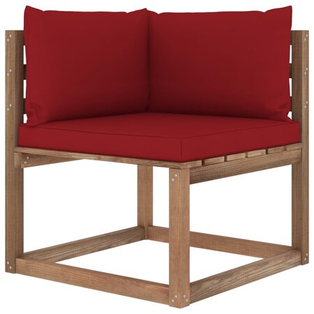 vidaXL Canapé d'angle palette de jardin avec coussins rouge bordeaux