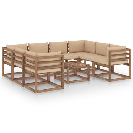 vidaXL Salon de jardin 9 Pièces avec coussins beige