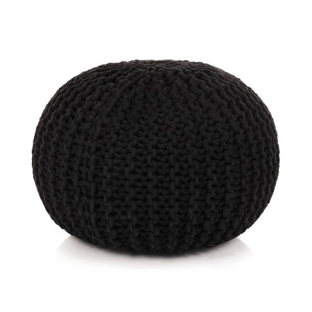 vidaXL Pouf tricoté à la main Coton 50 x 35 cm Noir