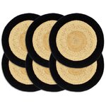 vidaXL Napperons 6 Pièces Naturel et noir 38 cm Jute et coton