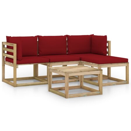 vidaXL Salon de jardin 5 Pièces avec coussins rouge bordeaux