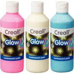 Lot de 3 flacons de 250 ml de peinture phosphorescente couleurs assorties : vert/jaune  rouge/rose et bleu