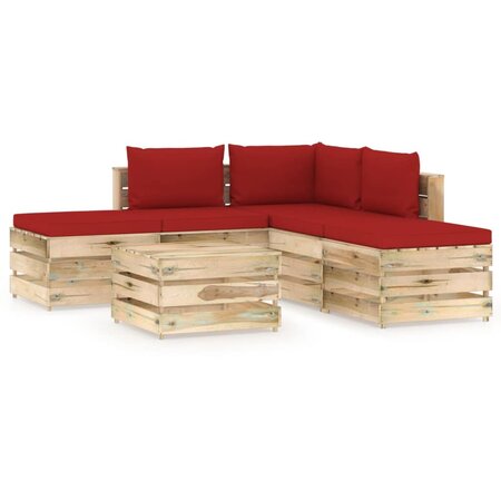 vidaXL Salon de jardin 6 Pièces avec coussins Bois imprégné de vert
