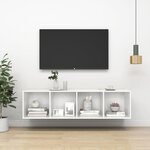 vidaXL Meuble TV mural Blanc brillant 37x37x142 5 cm Aggloméré