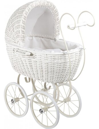 Landau de poupée rétro en osier blanc > 61 x 36 x 70 cm